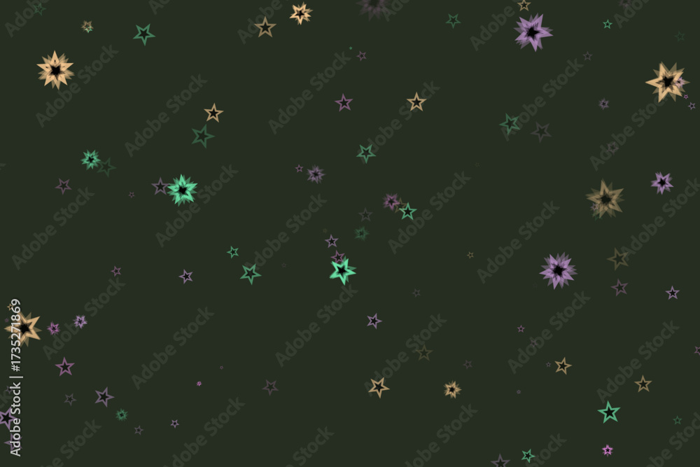 Fototapeta premium Olive Green Backdrop with Star Outlines in Purple Gold and Turquoise Hues