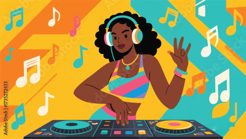 Female Music DJ Illustrator Artwork Banner Background Design Template 