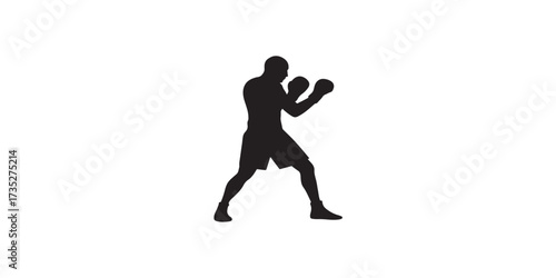 Print  Boxer Standing in Fighting Pose Vector Silhouette