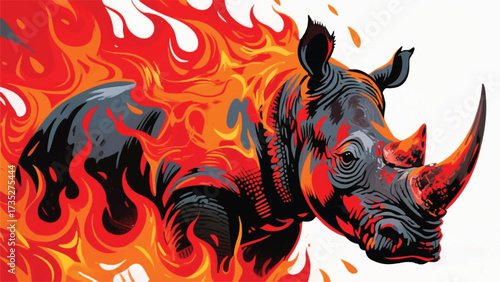 Burning Rhino Illustrator Artwork Banner Background Design Template 