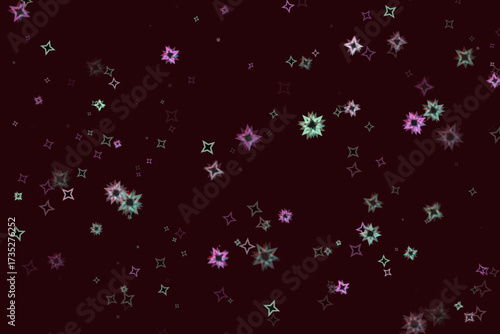 Scattered Colorful Star Shapes Maroon Background, Decorative Elements Pattern