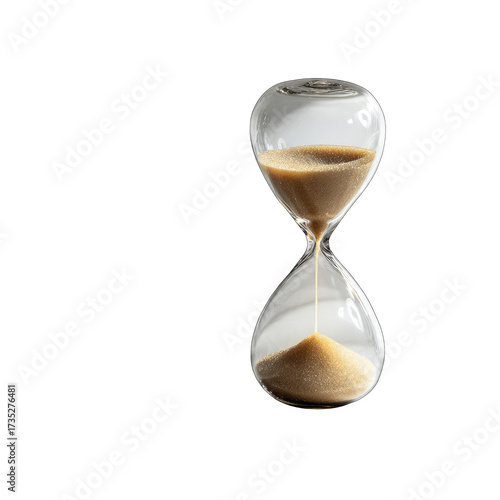 Hourglass on black; sand flows from top bulb to bottom