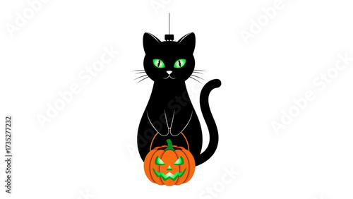 Spooky Black Cat with Pumpkin: A whimsical illustration featuring a black cat clutching a jack-o'-lantern, embodying the playful spirit of Halloween.