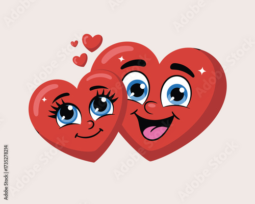 Two cartoon hearts in love with sparkles