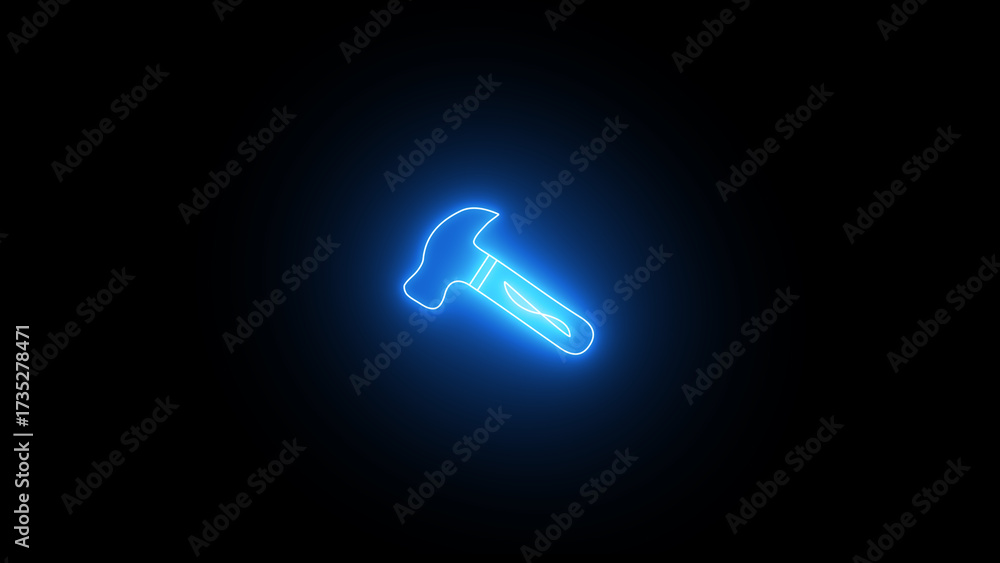 Fototapeta premium Glowing hammer tools repair maintenance icon.