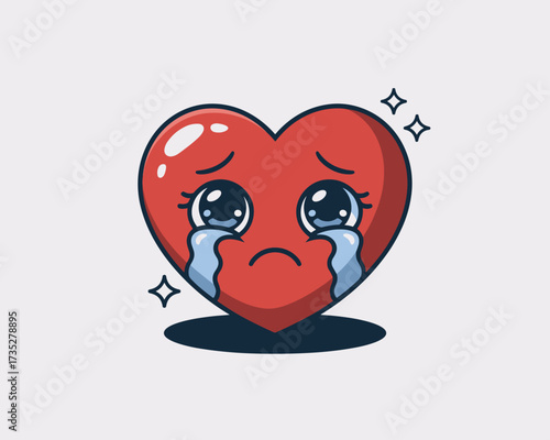 Sad crying heart with big eyes