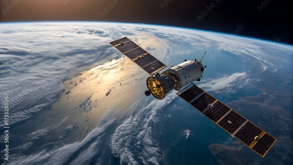Fototapeta premium Stunning satellite orbiting earth showcasing global communication technology and space exploration future