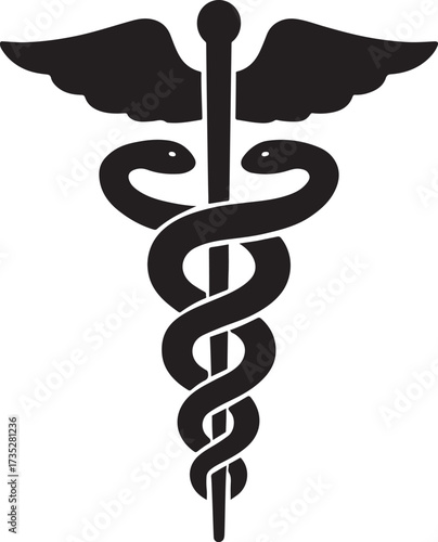 Caduceus Symbol: Medical, Health & Commercial Icon - Vector Illustration