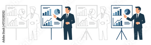 Corporate Professional Explaining Financial Graph in Business Meeting Illustration