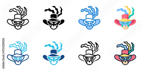 Venice Carnival icon set multiple style collection 
