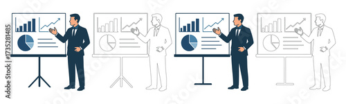 Businessman Presentation with Growth Chart and Data Analysis Vector