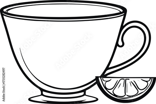 Simple continuous line art of teacup with lemon slice 1