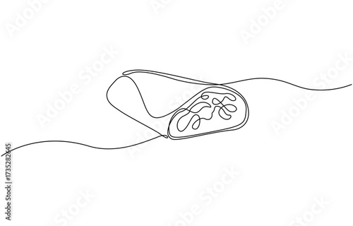 Continuous one line drawing stylized Mexican burritos shop logo. emblem fast food restaurant concept. modern single line art vector graphic illustration.