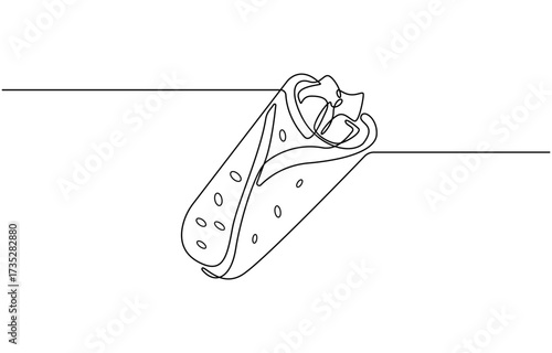 Continuous one line drawing stylized Mexican burritos shop logo. emblem fast food restaurant concept. modern single line art vector graphic illustration.