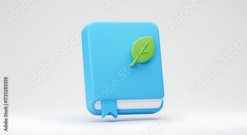 3D Blue Book Icon with Green Leaf. Nature Education, Sustainable Learning, and Eco-Friendly Knowledge Concept.