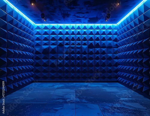 A soundproof chamber with blue neon lighting