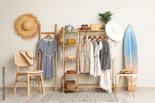 Surfboard and rack with clo...