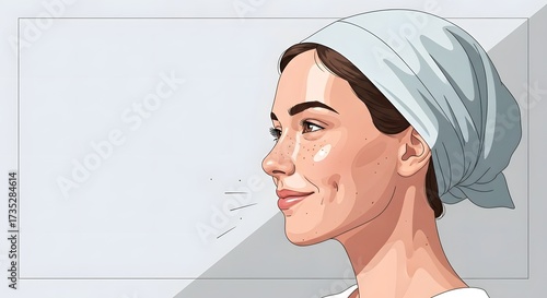 Young Woman's Profile View with Healthy Hair and Clear Skin, Smiling and Looking Away