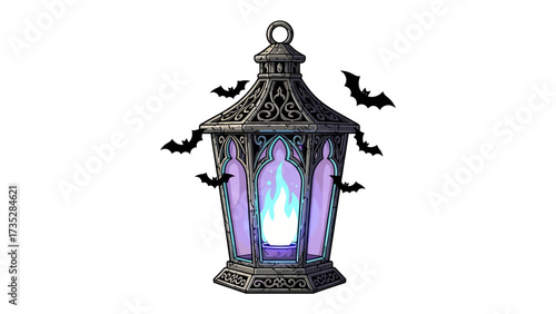 Glowing Lantern with Bats: The mysterious glow emanating from an ornate lantern, surrounded by whimsical silhouettes of bats, evokes a sense of enchantment and the supernatural.