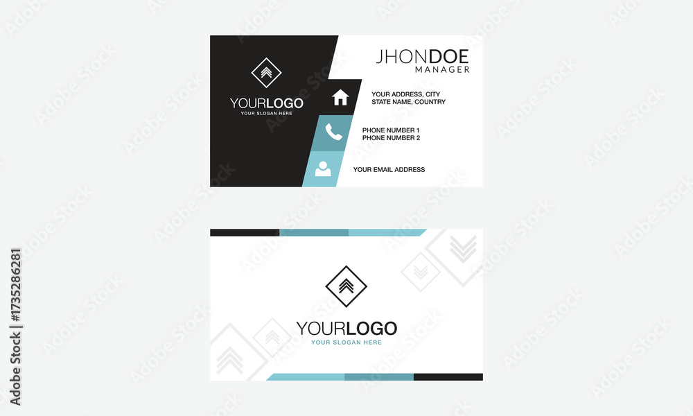 Obraz premium Business card template and design set with flat web element vector layout for infographics presentation