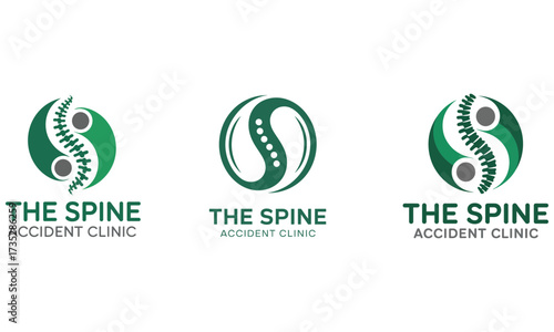 Spine accident clinic logo set with medical backbone and chiropractic design
