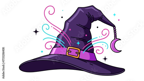 Whimsical Witch's Hat: A vibrant illustration of a witch's hat, adorned with magical details, sparks the imagination with its playful and enchanting design. 