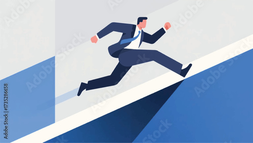 Business Man Running Illustrator Artwork Banner Background Design Template 
