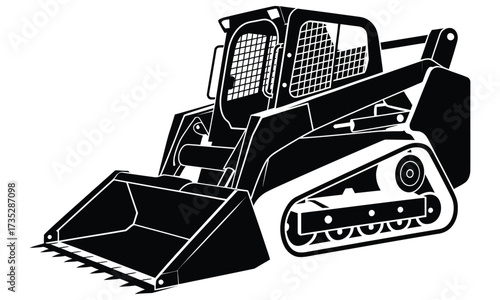 Bulldozer illustration in black silhouette style for construction and industry design

