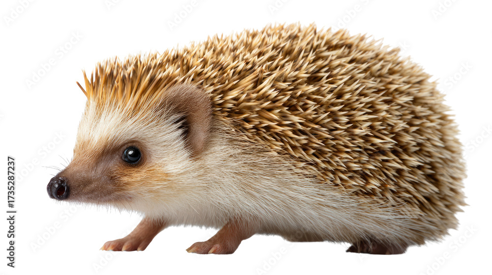 Obraz premium Charming Hedgehog in Profile: A detailed close-up showcases a delightful hedgehog, displaying its characteristic spiky coat and endearing features. 