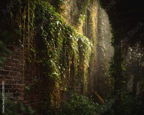 Ivy Covered Ancient Stone Wall Passageway