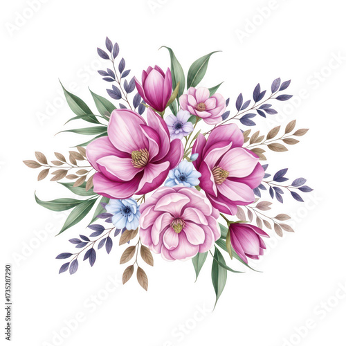 Beautiful pink roses and tulips floral arrangement delicate petals lush greenery elegant composition