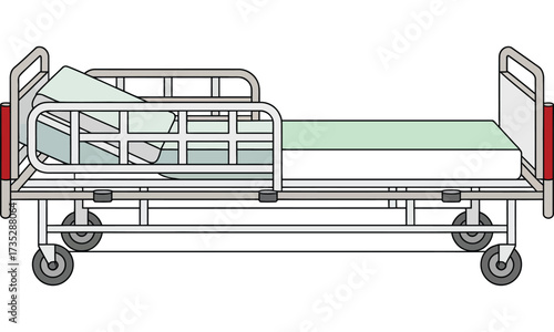 Hospital bed illustration with wheels and pillow for medical healthcare design

