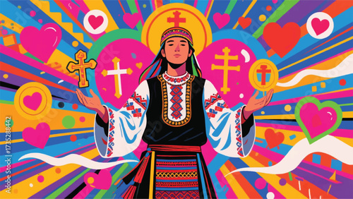 Christian People Illustrator Artwork Banner Background Design Template 