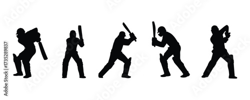 Cricket player silhouette vector on white background. batting, stance, sport, bat, ball, game, team, match, athlete, action, symbol.
