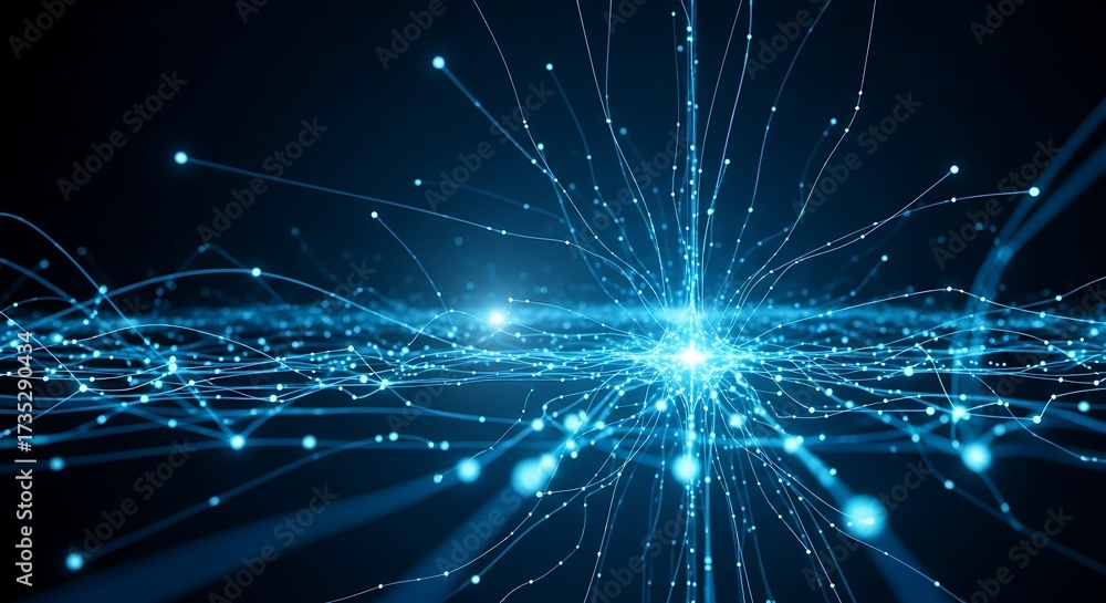 Obraz premium Abstract digital network connection with glowing blue lights and lines