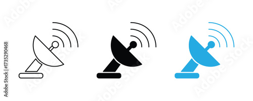 Satellite dish icon set vector on white background.  antenna, signal, wave, technology, wireless, network, internet, connection, broadcasting, symbol.