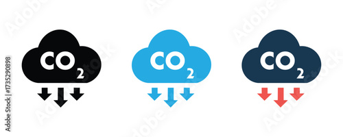 Co2 emission icon set vector on white background. carbon, dioxide, gas, air, pollution, climate, change, environment, global, warming, symbol.
