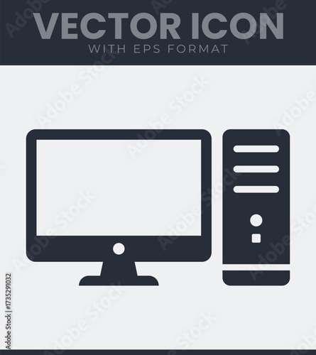 Desktop computer icon simple vector graphic design