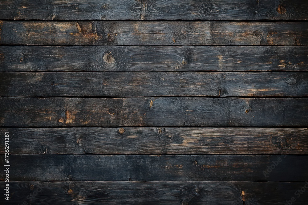 Fototapeta premium close-up of weathered dark wooden planks with textured surface and natural grain patterns