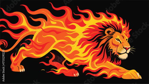 The Lion King on Fire Illustrator Artwork Banner Background Design Template 