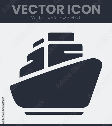 Simple cruise ship icon for travel and sea