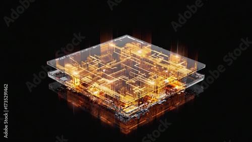 Wallpaper Mural Glowing Orange Circuit Board Layers with Energy Pulses on Black Background Torontodigital.ca