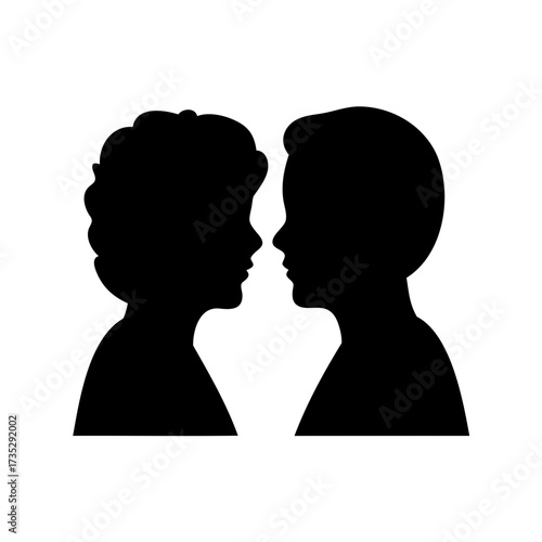 Silhouette of two faces in profile facing each other in black and white