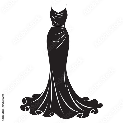 Black and White Evening Gown Silhouette Vector Illustration