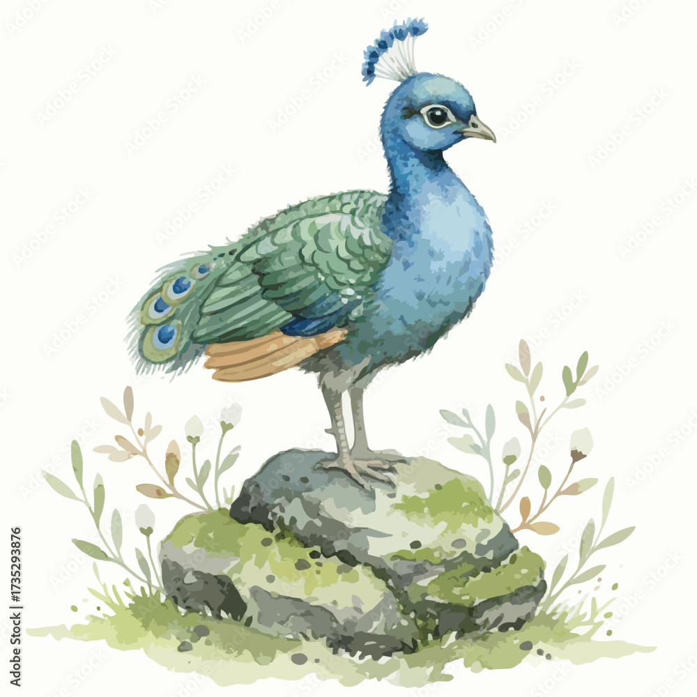 Fototapeta premium Watercolor Birds and Nature Illustrations with Flowers and Animals on White Background