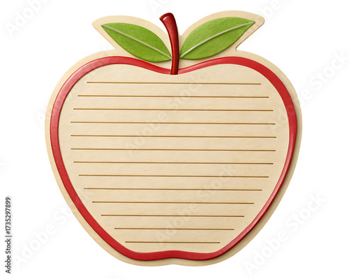 Apple shaped notepad isolated on transparent background for writing notes on
