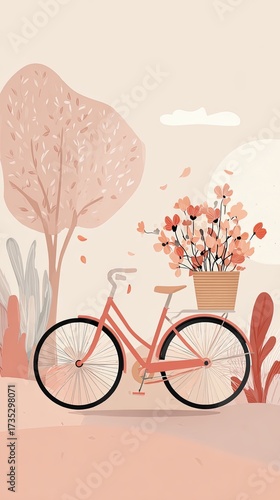 A Charming Vintage Bicycle Adorned with a Colorful Bouquet of Beautiful Flowers in its Front Basket