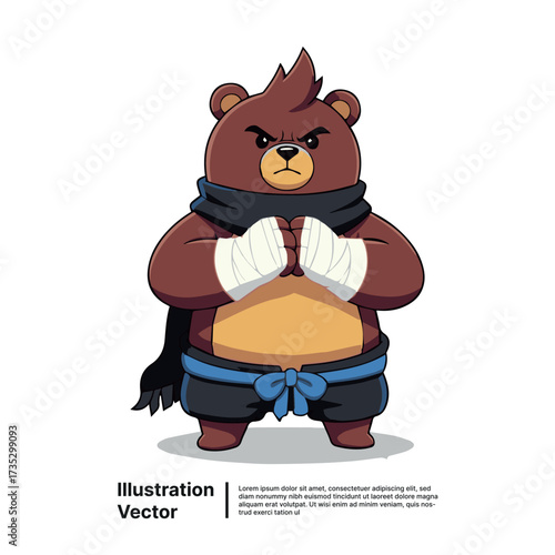 Mighty Cartoon Bear Martial Artist Illustration with Intense Expression Ready for Combat Training