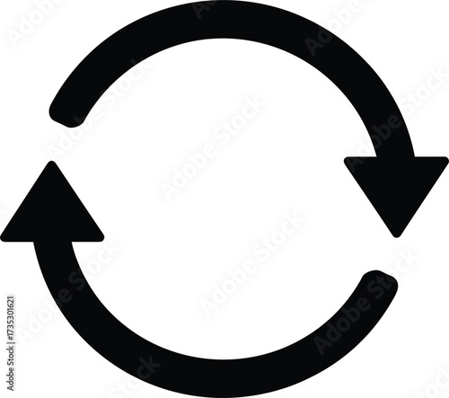 Black circular arrows icon indicating refresh or repeat on white background vector illustration