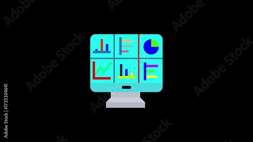 Retro computer monitor displaying a simple grid with colorful abstract shapes and lines on a black background